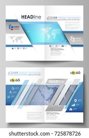 The vector illustration of the editable layout of two A4 format modern cover mockups design templates for brochure, flyer, report. Abstract global design. Chemistry pattern, molecule structure