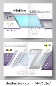 The vector illustration of the editable layout of two A4 format modern cover mockups design templates for brochure, flyer, report. Polygonal texture. Global connections, futuristic geometric concept