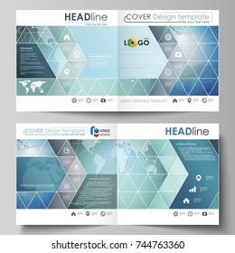 The vector illustration of the editable layout of two covers templates for square design bi fold brochure, magazine, flyer, booklet. Chemistry pattern, connecting lines and dots. Medical concept