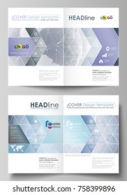The vector illustration of the editable layout of two A4 format modern cover mockups design templates for brochure, magazine, flyer. Abstract futuristic network shapes. High tech background.