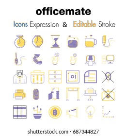 Vector illustration of editable stroke icons that are Office Related.