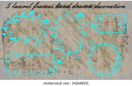 Vector illustration. Editable template. Isolated design elements. Grunge brush banner design. Hand. Hand-drawn wreath. Leaves and flower garlands. Romantic floral design elements. blue color