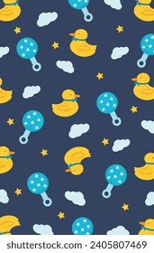 Vector illustration editable toy duck gift pack or wall pattern template 
