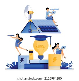 ilustración vectorial de la base educativa enseñando a los estudiantes sobre tecnologías de energía renovable que sean más amigables con el medio ambiente y sostenibles. Se puede usar para el volante de pancartas de websiteapps