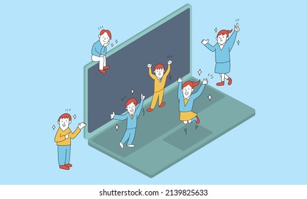 Vector illustration of education concept. examination result announcement. Students and teachers are happy to see the results.