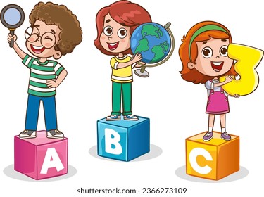 vector illustration of Education Concept With Funny School Child