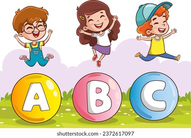 vector illustration of Education Concept With Funny School Child