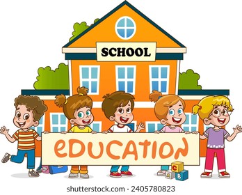 vector illustration of Education Concept With Funny School Child