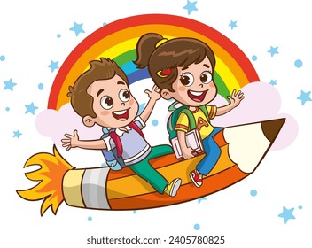 vector illustration of Education Concept With Funny School Child