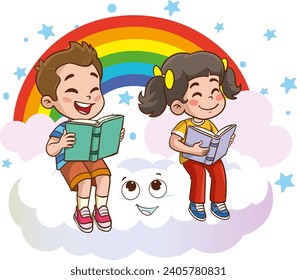 vector illustration of Education Concept With Funny School Child