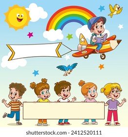 vector illustration of Education Concept With Funny School Child