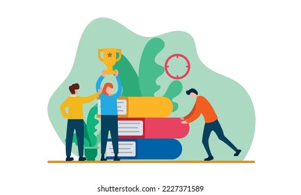 vector illustration of education concept to gain knowledge and books to become a champion.