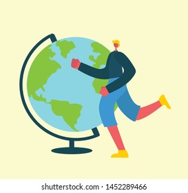 Vector illustration of the education concept. Student character with Globe who study in school or university