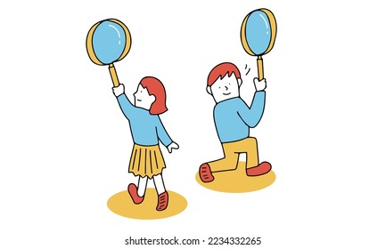 Vector illustration of education concept. Students with loupe.