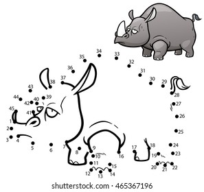 Vector Illustration of Education dot to dot game - Rhinos