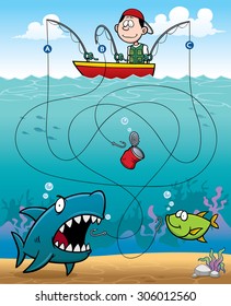 Vector Illustration of Education Fisherman Maze Game