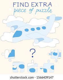 Vector Illustration. Education Game For Preschool Kids. Children S Education Find Extra Puzzle, Which Doesn't Fit To Picture. Aircraft, Glider, Plane, Airplane, Aerial Vehicle