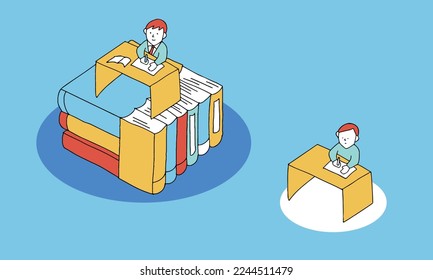 Vector illustration of education gap concept. Studying students.