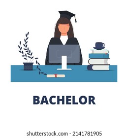 Vector illustration of an education graduate woman cartoon graphic. top view, perfect for background, wallpaper and celebrating graduation day