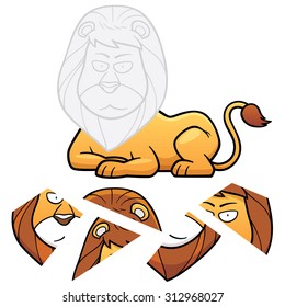 Vector Illustration of Education Jigsaw Puzzle Game for Children with lion