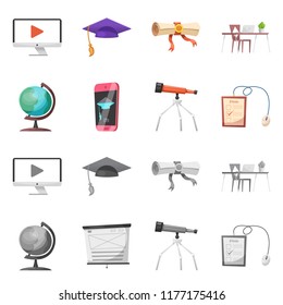 Vector illustration of education and learning icon. Collection of education and school stock symbol for web.