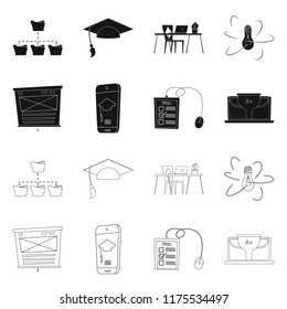 Vector illustration of education and learning sign. Collection of education and school stock vector illustration.