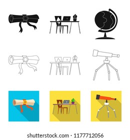 Vector illustration of education and learning sign. Set of education and school stock vector illustration.