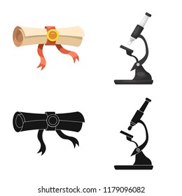 Vector illustration of education and learning sign. Collection of education and school stock vector illustration.