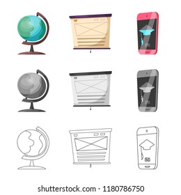 Vector illustration of education and learning sign. Set of education and school stock symbol for web.
