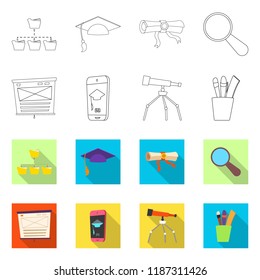 Vector illustration of education and learning sign. Set of education and school stock symbol for web.