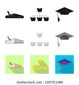 Vector illustration of education and learning sign. Collection of education and school stock vector illustration.