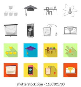 Vector illustration of education and learning sign. Collection of education and school vector icon for stock.