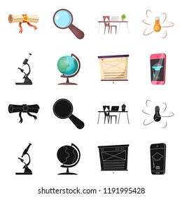 Vector illustration of education and learning sign. Set of education and school stock vector illustration.