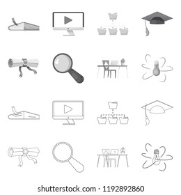 Vector illustration of education and learning sign. Collection of education and school stock symbol for web.