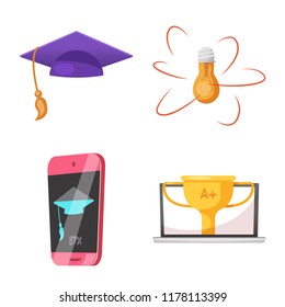 Vector illustration of education and learning symbol. Collection of education and school stock vector illustration.