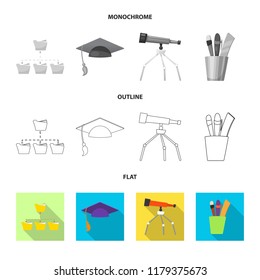 Vector illustration of education and learning symbol. Collection of education and school vector icon for stock.