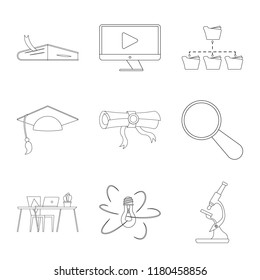Vector illustration of education and learning symbol. Set of education and school vector icon for stock.