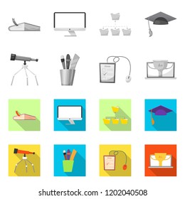 Vector illustration of education and learning symbol. Set of education and school vector icon for stock.