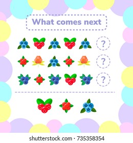 Vector illustration. Education logic game for preschool kids. what comes next. berries.