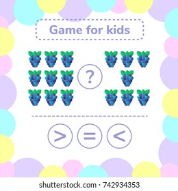 Vector illustration. Education logic game for preschool kids. Choose the correct answer. More, less or equal? BlackBerry.