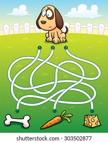 Vector Illustration of Education Maze Game Dog with food