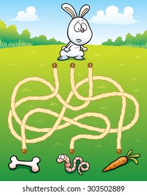 Vector Illustration of Education Maze Game Rabbit with food