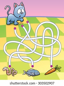 Vector Illustration of Education Maze Game Cat with food