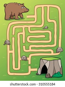 Vector Illustration of Education Maze Game bear to cave