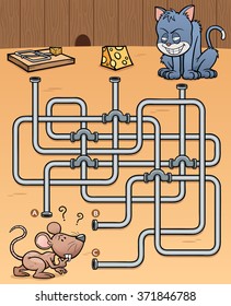 Vector Illustration of Education Maze Game Rat with food