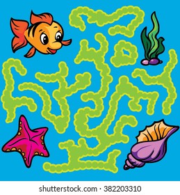 Vector Illustration of Education Maze Game Fish with shell
