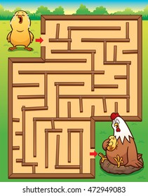 Vector Illustration of Education Maze Game Little Chick to Hen