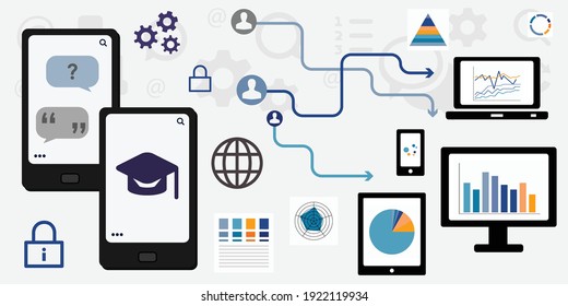 vector illustration of education online mobile platforms and statistics charts and ranks in studying