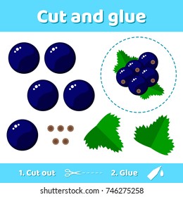 Vector illustration. Education paper game for preschool kids. Use scissors and glue to create the image. garden berries black currant.