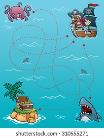 Vector Illustration of Education Pirate Maze Game